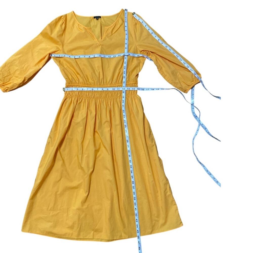TALBOTS Smocked Poplin Yellow A-Line Midi Dress Split Neckline 3/4 Sleeve Sz 10 - Picture 16 of 16